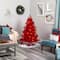 5ft. Pre-Lit Red Flocked Fraser Fir Artificial Christmas Tree with Red Lights